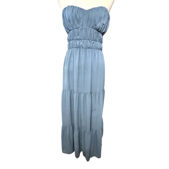 WAYF Talia Tiered Maxi Dress Strapless Smocked Stretchable Bodice Blue W M NWOT - Picture 2 of 9